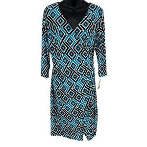 INC International Concepts Geo Synthesis Sheath Dress PM Petite Medium Blue New